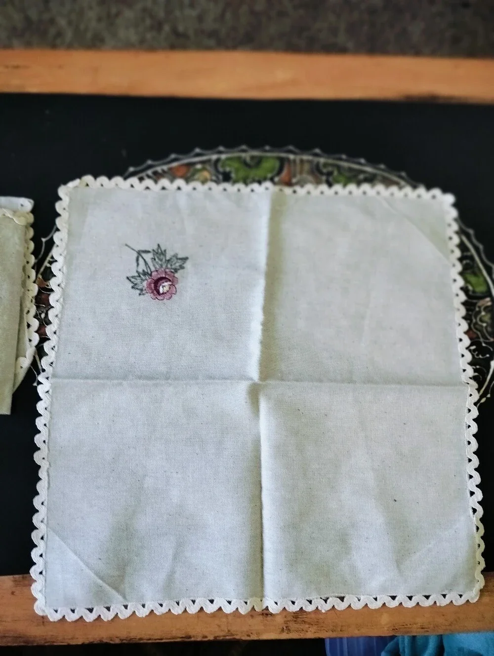 Cottagecore Vintage Embroidered Pink Rose Linen Cotton Napkins Set (3 Pieces)